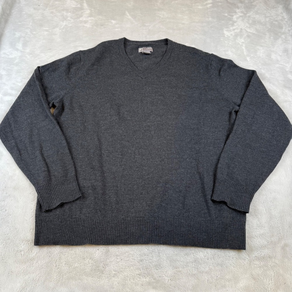 JCP Mens Extra‎ Fine Merino Wool V-Neck Sweater Charcoal Grey XL Pullover